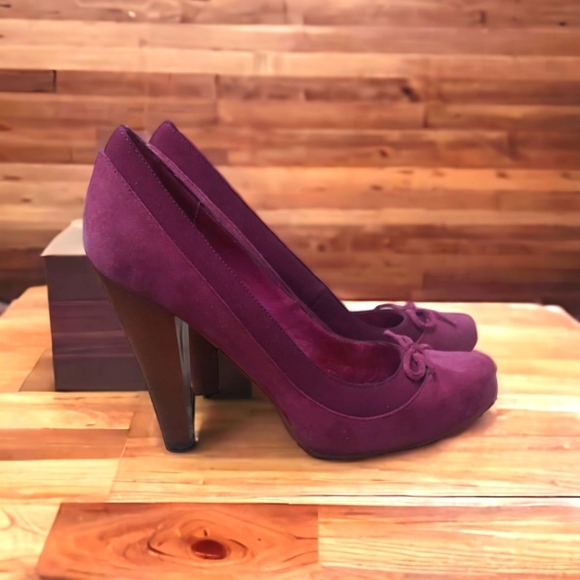 ALDO Suede Leather Heels Purple Plum Cone Block Pumps Women's Size 37/6.5M - Picture 5 of 12